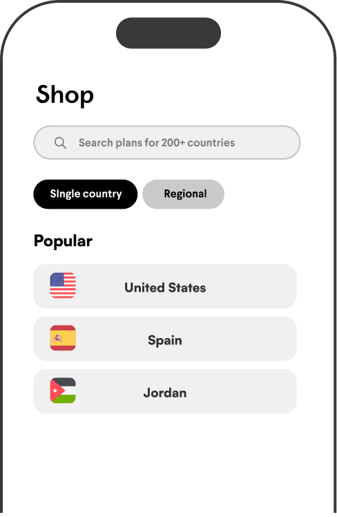 Screenshot of Roaming app showing eSIM selection stage.