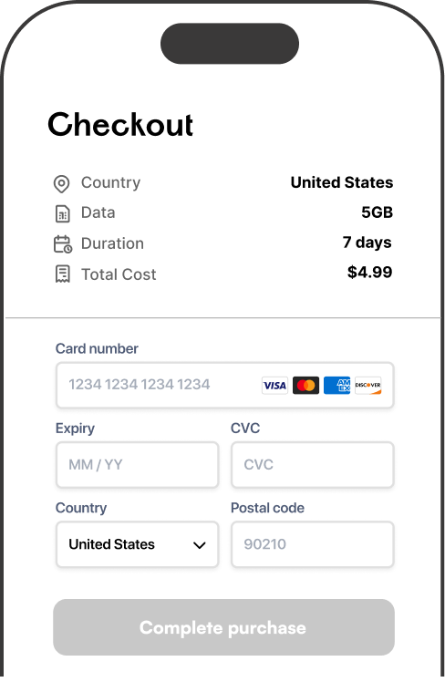 Screenshot of Roaming app showing eSIM selection stage.